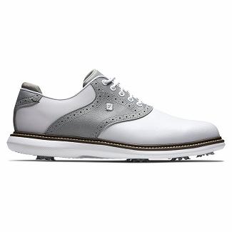 Men's Footjoy Traditions Spikes Golf Shoes White/Grey NZ-255004